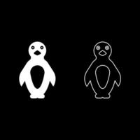 Penguin set icon white color illustration image solid fill outline contour line thin flat style vector