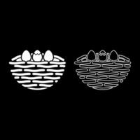 Bird's nest bird with egg set icon white color illustration image solid fill outline contour line thin flat style vector