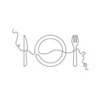 one line art knife, plate and fork illustration. line art, one continuous line, simple, hand drawn and sketch style. for icons, symbols, signs or logos vector