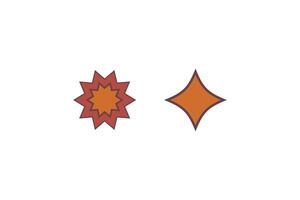 Two retro-style icons, a starburst and a diamond shape, with orange and red colors on a white background. vector