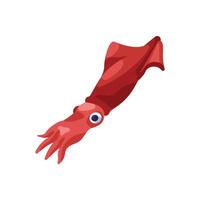 This is a stylized illustration of a squid, rendered in bold red shades with simple, cartoonish features vector