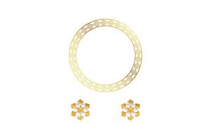 Ornate golden circular frame with geometric patterns and floral motifs on a white background. vector