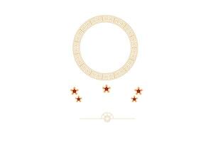 Elegant circular frame with Greek key pattern and floral decorations in minimalist style. vector