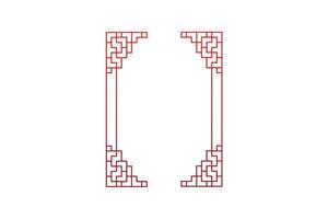 Red geometric traditional Chinese frame design with symmetrical patterns on a white background. vector