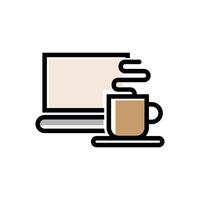 flat icon color line Laptop and Coffee EPS file vector