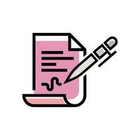 flat icon color line Document With Pen EPS file vector