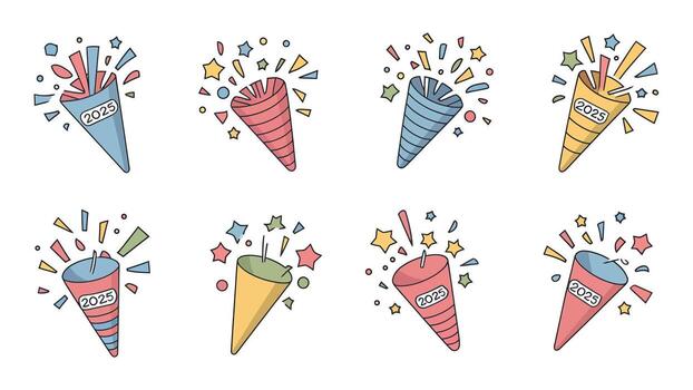 un conjunto de vistoso papel picado conos con el palabra contento escrito en ellos vector