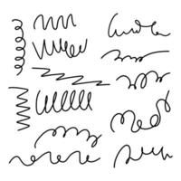 Collection of curvy line, hand drawn, signature, scroll line isolated. Squiggle line . vector