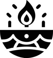 A black and white icon of a candle with a flame vector