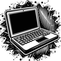 A black and white drawing of a laptop computer vector