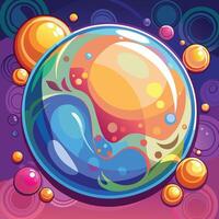 A colorful bubble with bubbles and bubbles on a purple background vector