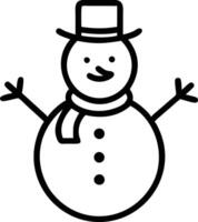 A snowman with a hat and scarf is shown in black and white vector