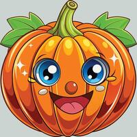A cartoon pumpkin with blue eyes and a smile vector