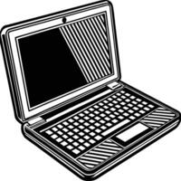 A black and white drawing of a laptop computer vector