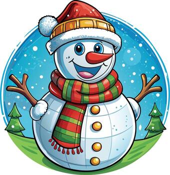 un dibujos animados monigote de nieve vistiendo un sombrero y bufanda vector