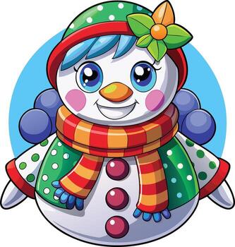 un dibujos animados monigote de nieve con un sombrero y bufanda vector