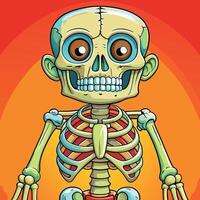 A cartoon skeleton with a red background vector