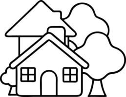 House with trees and trees coloring page vector