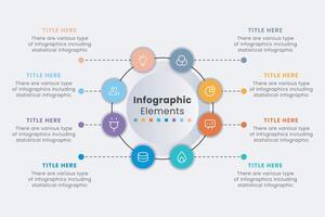 Infographic design template, A circle infographic with 8 steps can be used for workflow layout, presentation, diagram, banner, web design, and illustration. vector