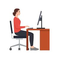 The correct position posture when working at the computer with a woman. vector
