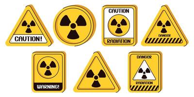 Radiation hazard icons. Radiation warning symbols isolated on white background. Shape of triangle, circle, rectangle. vector