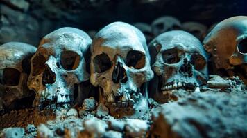 A group of skulls with missing teeth, arranged in a row video