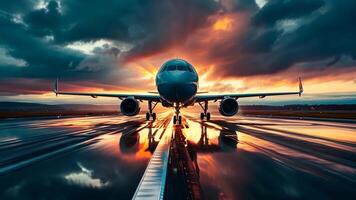 A large jetliner sitting on top of an airport runway at sunset video
