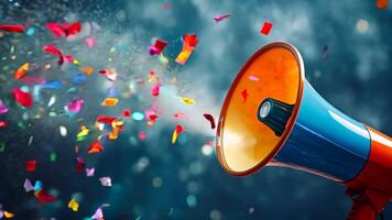 A megaphone with colorful confetti falling from it video