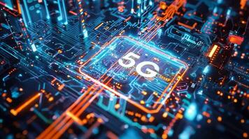 A close up of a circuit board with the word 5g on it video