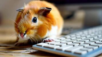 A guinea pig sitting on top of a computer keyboard video