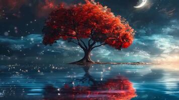 A lone tree in the middle of a body of water under a cloudy sky video