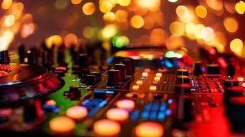 A dj mixer with colorful lights in the background video