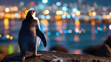 A penguin standing on top of a rock next to the ocean video