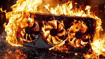 A computer case on fire with three fans on top of it video