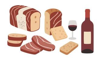 Elegant Wine Bottle and Charcuterie Illustration with Assorted Cheeses and Meats vector
