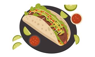 Taco with Guacamole and Salsa vector