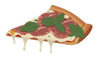 Prosciutto Pizza Slice with Melting Cheese in Style vector