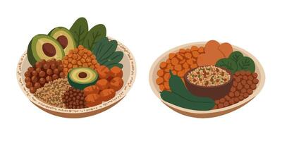 Vegan Buddha Bowl with Fresh Vegetables and Grains vector