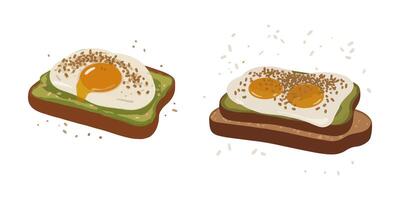 Avocado Toast with Poached Eggs on Rustic Bread vector