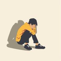 Minimalist illustration of a lonely child in yellow sweater sitting alone, evoking themes of isolation and childhood vulnerability vector