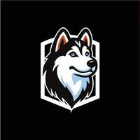 Head of cool Siberian Husky Dog in white line shield and in front of black background Can Use as Logo vector