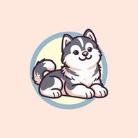 A very adorable Siberian husky puppy, isolated on pink background dan blue circle it can be used to illustrate designs and be used for logos vector