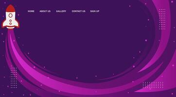 a purple background with a rocket and a space ship vector