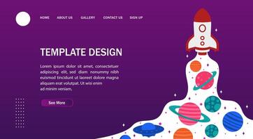 space landing page template with rocket and planets vector