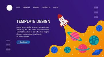 a website template with a rocket and space theme vector