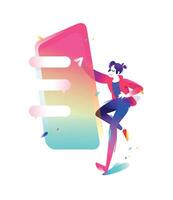 Illustration of a cute guy with a smartphone. User of the messenger. The character communicates in the chat. Illustration for banner and website. Modern means of communication. Mascot. vector