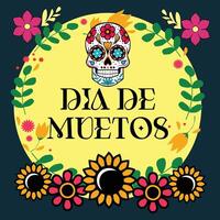 dead of the day banner design and dia de muetos banner design with black color or Illustration of mexican sugar skull color full and flowers background vector