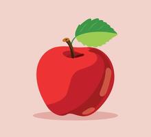 Red apple with leaf on a pink background in flat style vector