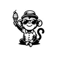 cute monkey logo holding ice cream. Cute monkey with ice cream logo design ready to use vector