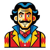 A colorful pop art illustration of a man with a mustache and a smile, isolated on a white background. vector